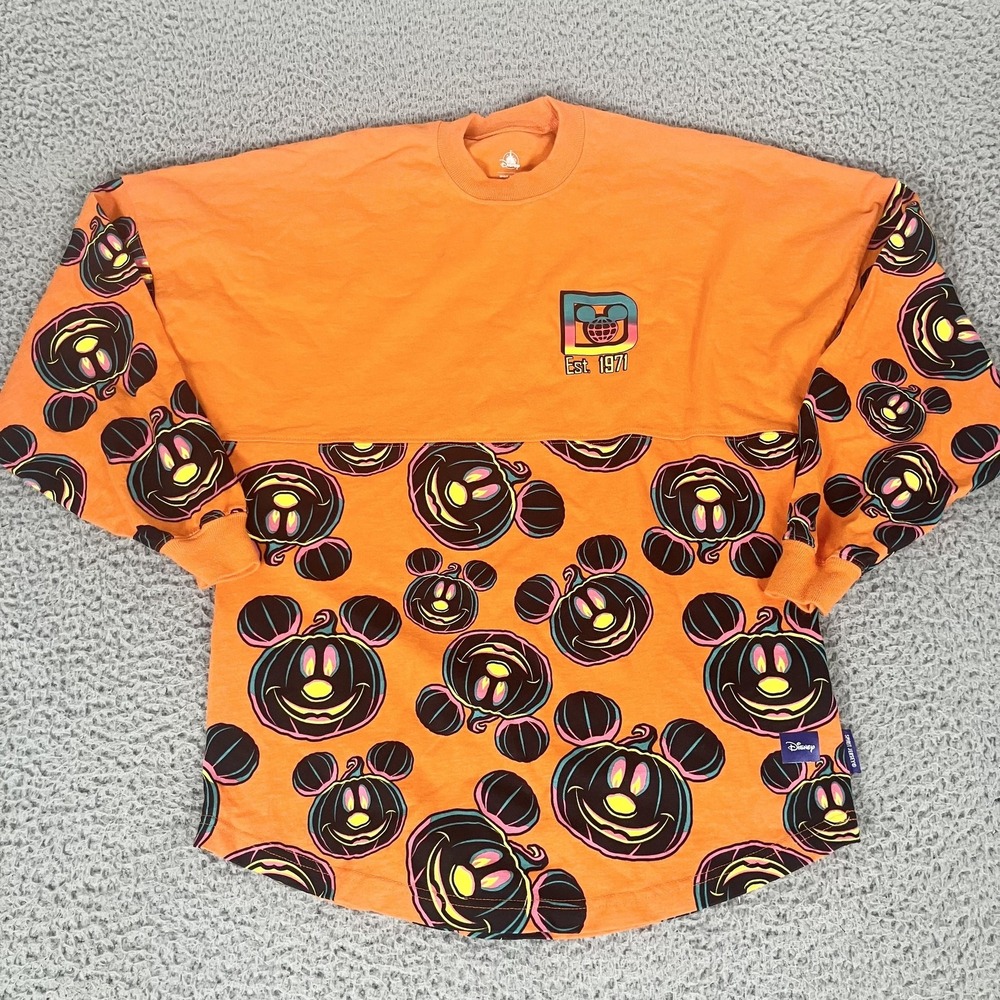 Disney Mickey Pumpkin Spirit Jersey Shirt Womens XS Orange Halloween Walt Disney